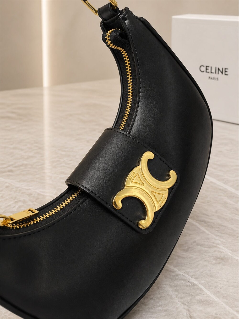 Celine Ava Triomphe Medium Black Leather Shoulder Bag - Picture 5 of 9